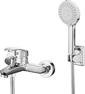 Wall Mounted Bath Mixer Tap Set Exposed Bathtub Faucet with 3-Spray Handheld Sprayer Bathroom Tub Mixer Tap Monobloc Bath Shower Filler Tap Chrome Shower Faucet with Shower Head, Holder, 1.5M Hose