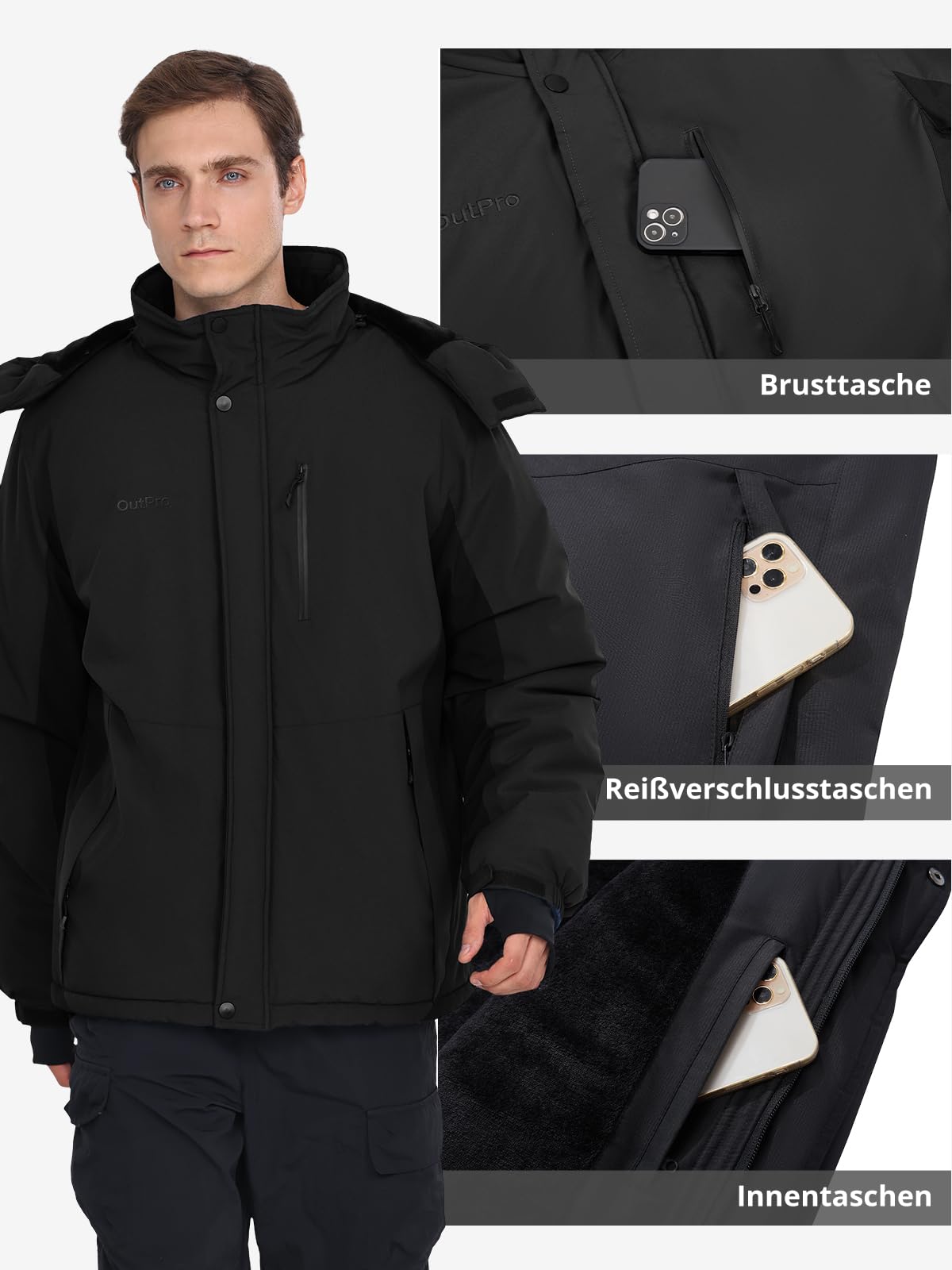 OutPro Herren Skijacke Winterjacke Wasserdicht Winddicht Funktionsjacke Outdoor