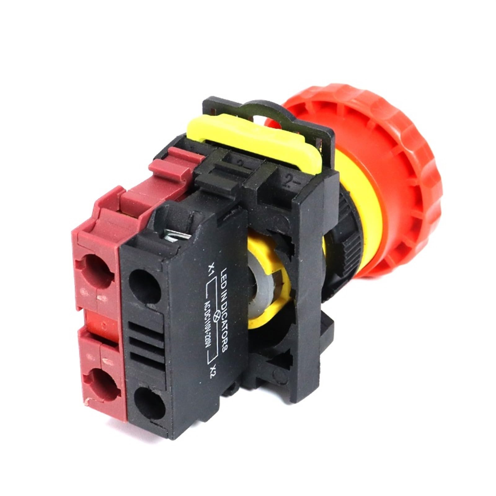 Interruptor de botón LA36M, interruptor de parada de emergencia de seta de plástico, interruptores de 22MM, accesorios con luz LED roja o verde, 220v, 12v, 24v, 2 uds.(Without Light,1NC,ACDC110-220v)
