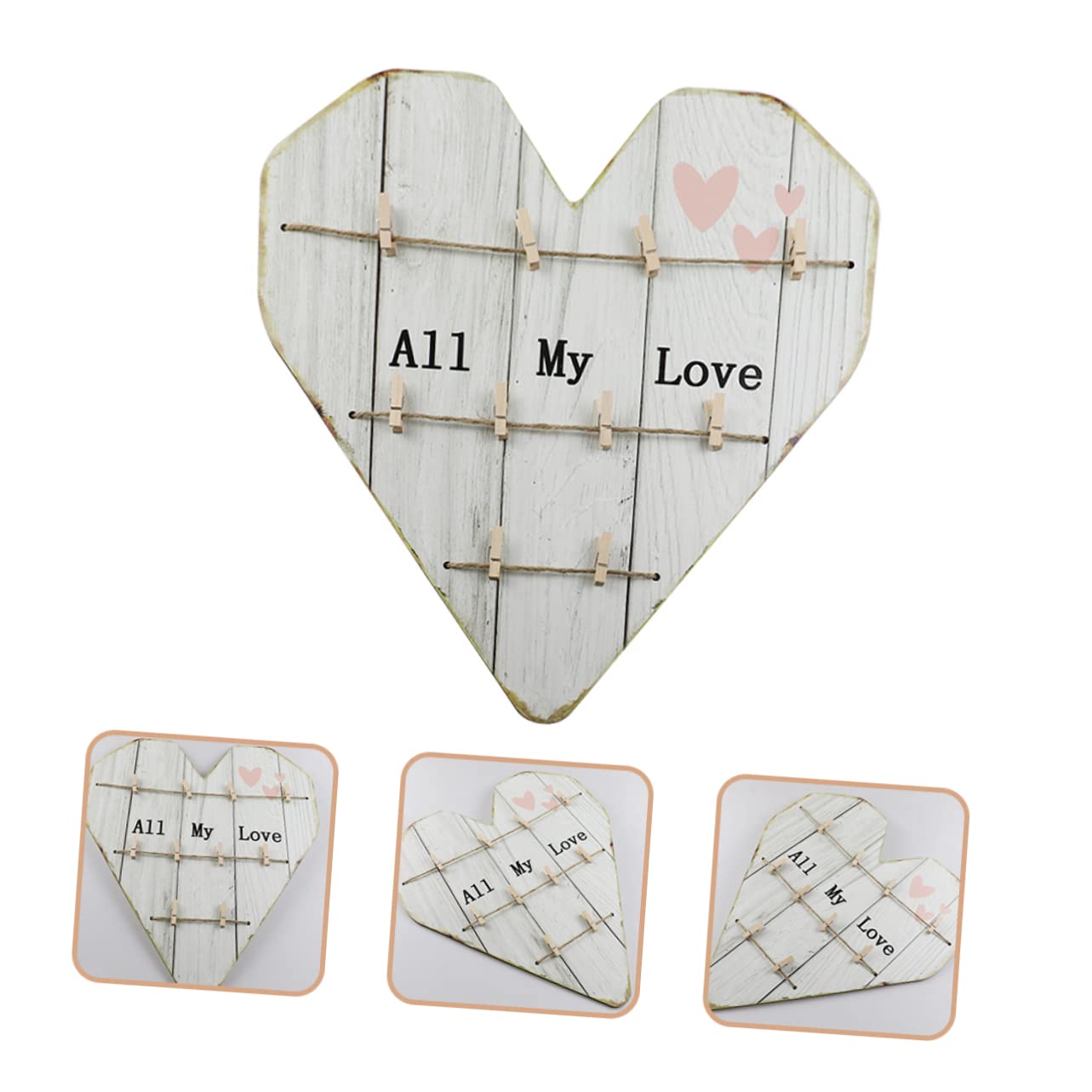 Portafoto a Parete a Cuore in Legno Beige Stile Rustico