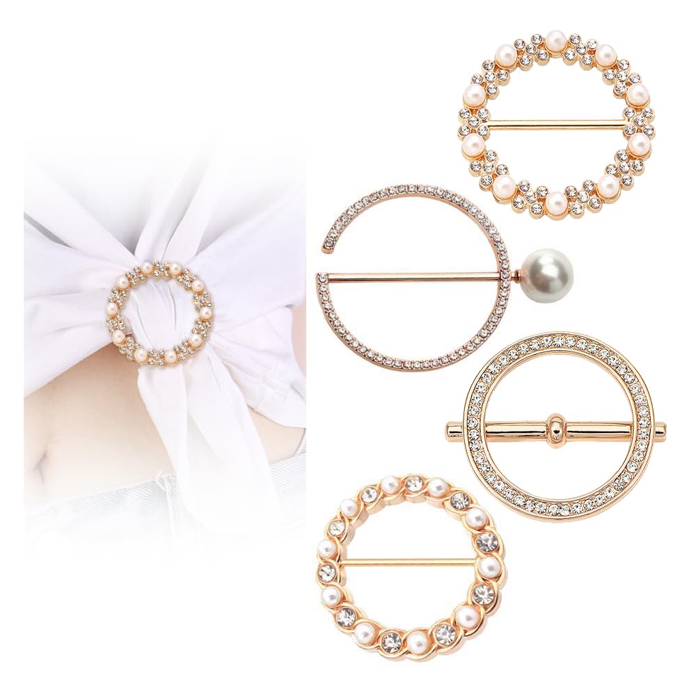 Set Di 4 Fermacravatta E Clip Per Sciarpe - Spille A Cuore Con Perle E Strass