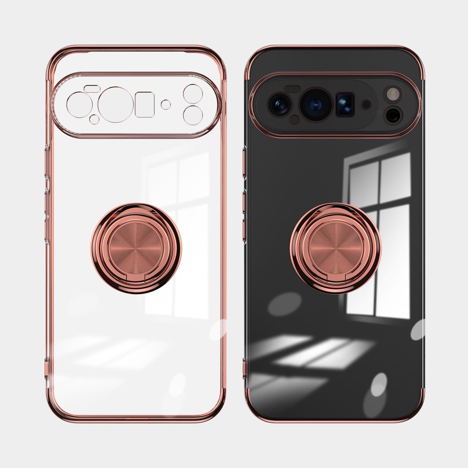 Schlanke Hülle Für Google Pixel 10/10 Pro/10 Pro XL, Magnetischer Ring, Stoßfeste Hülle, Galvanisierte, Vergilbungsfreie, Transparente PC-Schale,10,Red