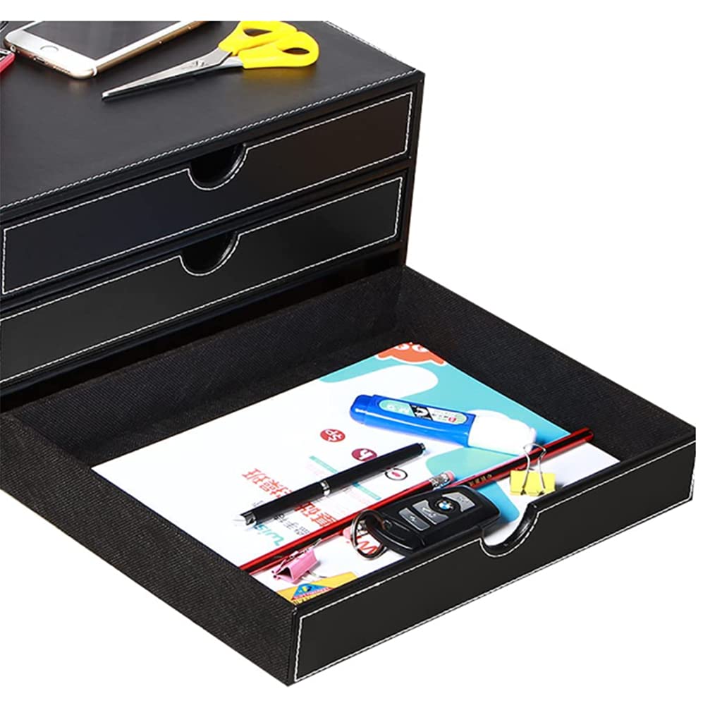 Cassettiera Portadocumenti,Vassoio portalettere in Finta Pelle,Vassoio Porta Lettere 3 Ripiani,Organizer Scrivania Ufficio per Sistemazione e Cosmetici,con Cassetti Scrivania