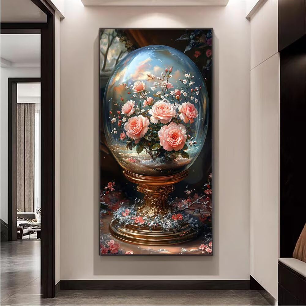 Dipingere con i Numeri, Dipingi con i Numeri per Adulti fiore Rosa kit Pittura Fai-da-Te, con 3 Pennelli e Vernice Acrilica, Hobby Creativi Adulti, Decor Regalo 70x140cm (Senza Cornice) z0z-238