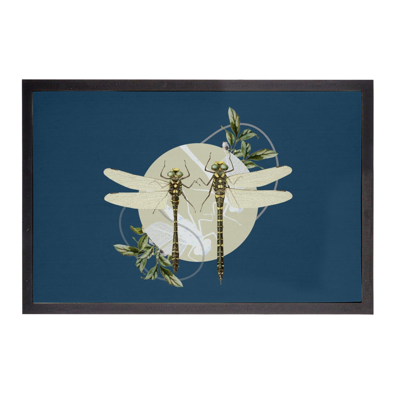 Paillasson bleu libellules amoureuses 75x50cm tapis entree style illustration ancienne