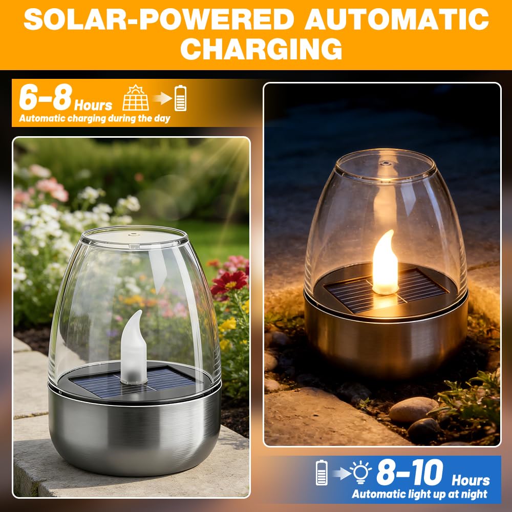 6 Piezas Velas Solares Exterior,Vela Solar Exterior,Velas Led Efecto Llama para Exteriores Resistente A La Intemperie Jardín Terraza Balcón Decoración