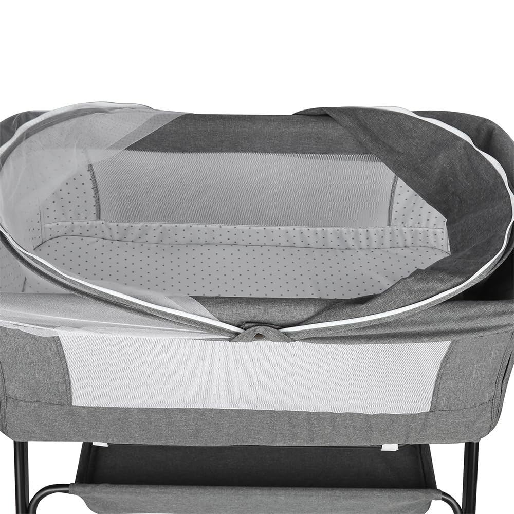 Lit Bébé Cododo - Berceau Cododo Bébé avec Matelas, Mode Bascule pour Bercer Bébé, Côté Repliable, Hauteur Réglable, Fenêtres en Filet,4 Niveaux(80-94cm (80 -84- 88- 94)),104*52*100-110 cm - gris lin