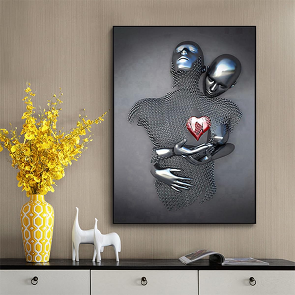 JNAOZI Lovers Metal Figure Statue & Canvas Art - Frameless, Abstract, Love Hug Theme (Poster 03.30 x 40 cm x 1 Piece) - Image 2