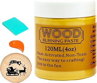 Wood Burning Paste and Mini Squeegee, 4 OZ Wood Burning Gel for Wood Slices, Canvas, Denim, Craft Woodboard, Heat Activated Wood Burning Stencil Paste for DIY Home Decor Art Crafts