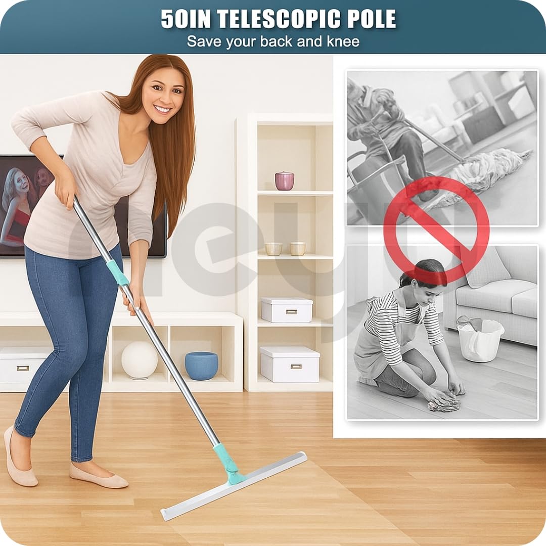 NEYU Magic Broom Sweeper with Extendable Handle | Multi-Functional Silicone Floor Sweeper for Wet & Dry Cleaning | Wipers for Bathroom Floor - Image 2 thumbnail