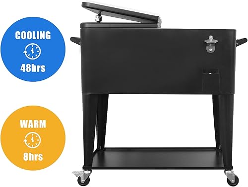 Miniatura 6 de Nattork Carrito enfriador portátil con ruedas de 80 cuartos de galón, carrito de hielo con ruedas, enfriador de bebidas al aire libre para patio,