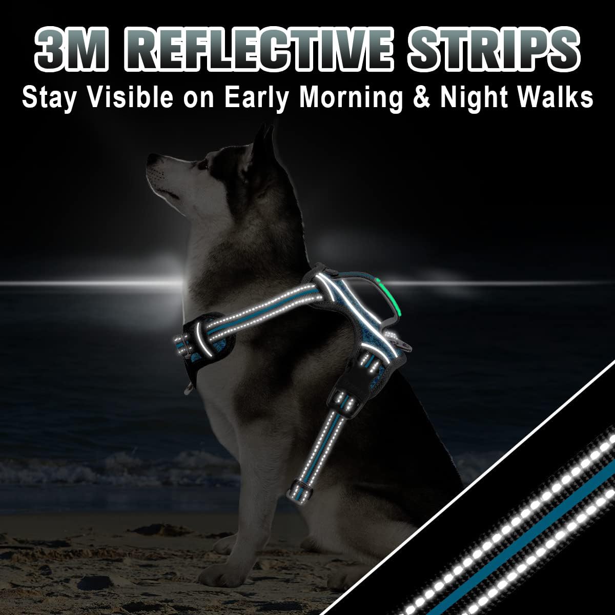 BARKBAY No Pull Dog Harness Large Step in Reflective Dog Harness with Front Clip and Easy Control Handle for Walking Training Running with ID tag Pocke(Blue/Black,M - image 7