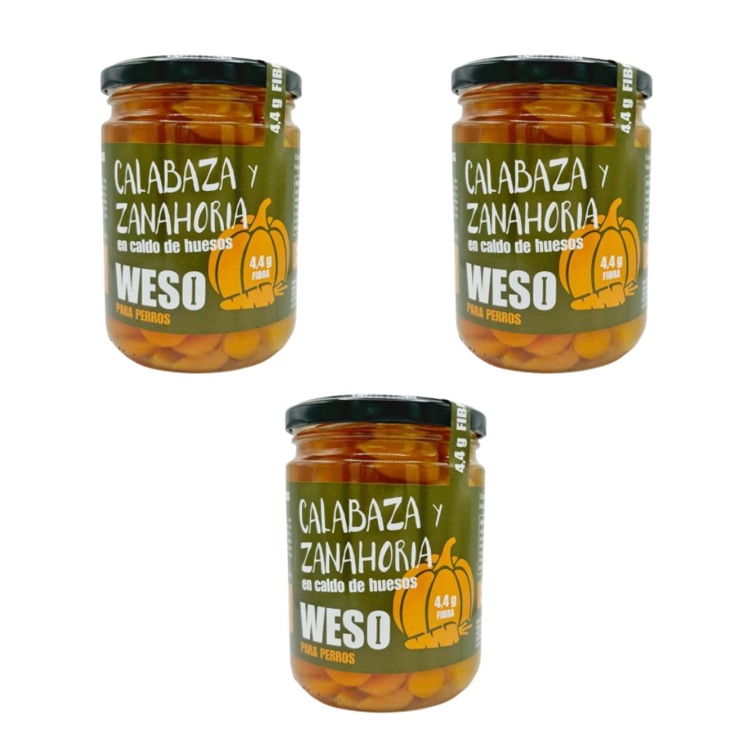 ANIMALUJOS - Calabaza y Zanahoria en Caldo de Huesos para Perros - Apoyo Digestivo Natural, Sin Cereales, Rico en Nutrientes - 3 x 400g - Complemento Alimenticio Salud Canina - WESO