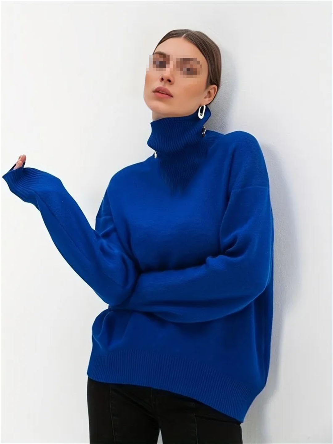 Maglione da donna a collo alto, a maniche lunghe, lavorato a maglia