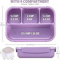 Vista 2 de Bento Box Adult Lunch Box, Lunch Containers for Kids Girls Boys with 4 Compartments, Lunchable Food Container with Utensils, Sauce Jar, Muffin