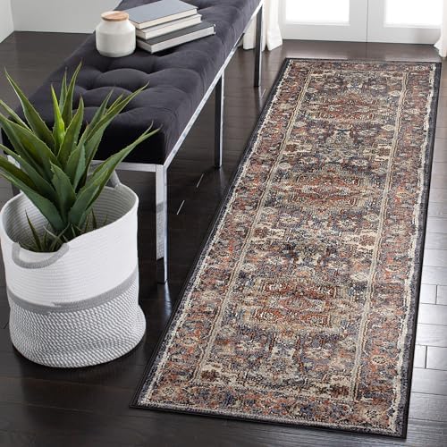 Liora Manne Ariana Indoor Power Loomed Polypropylene Non-Shed Area Rug - Traditional Global Floral Oriental (Heriz Navy) (1'11" x 7'6")