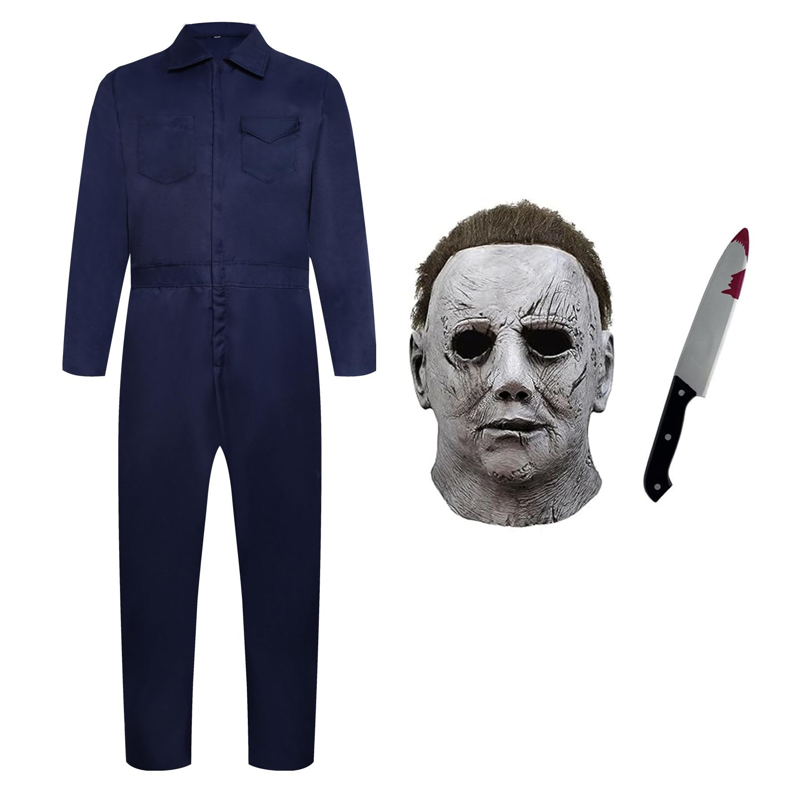 ELINA Michael Myers Cosplay Costume Halloween Carnival Scary with Plastic Toy Knife and Latex Mask