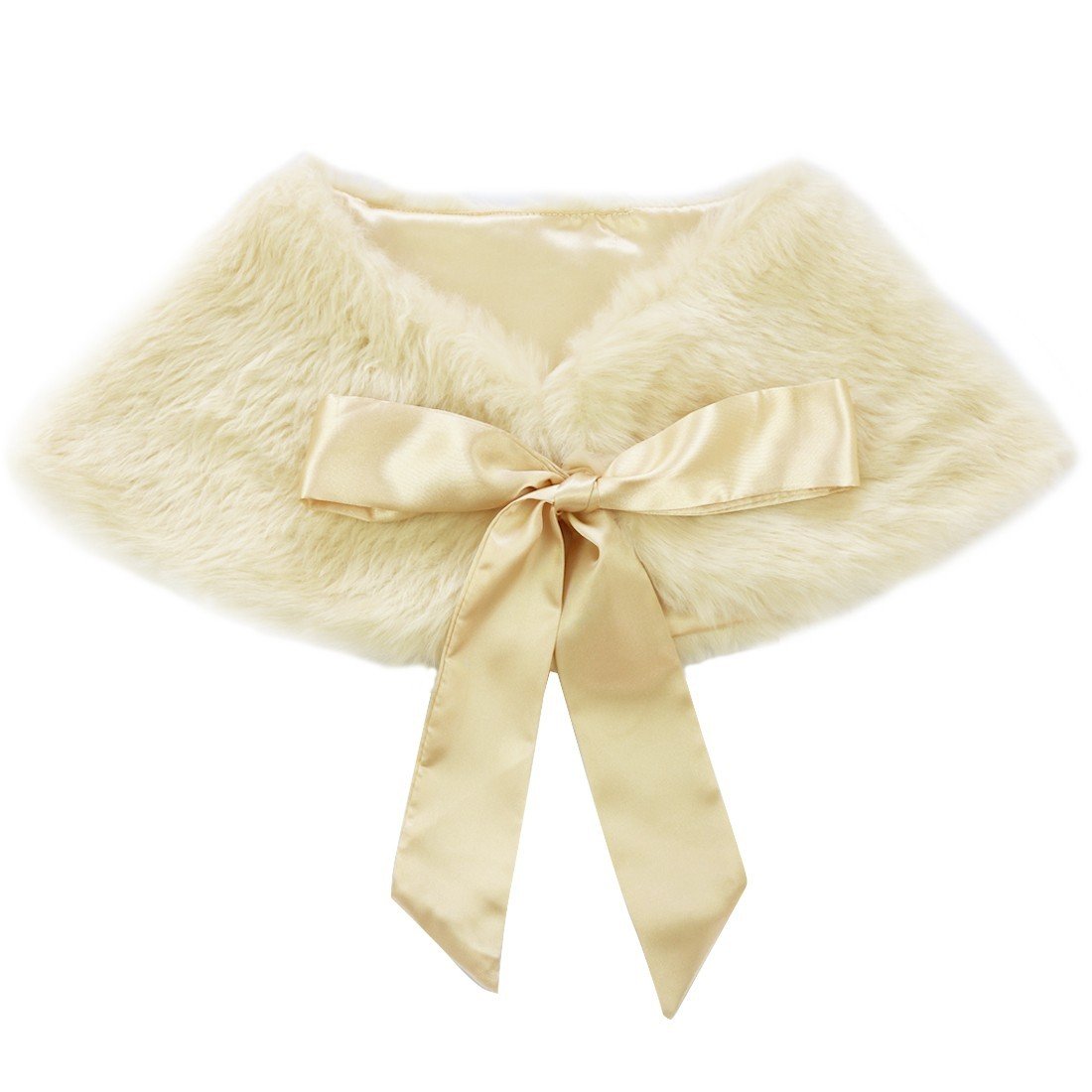 Freebily Flower Girls Faux Fur Wrap Shawl Tippet Bridesmaid Bolero Shrug Shoulder Cape Cover up Champagne One Size
