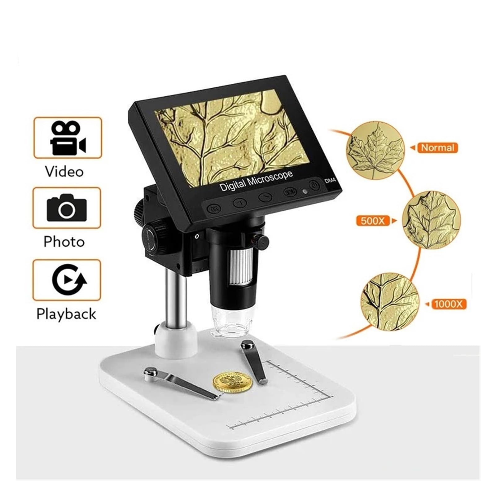 Cyfrowy mikroskop USB, 4,3 cala, powiększenie 1000x, 8 diod LED, kamera wideo do naprawy lutowania (uchwyt PC)