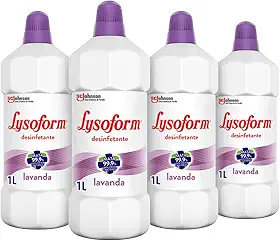 Lysoform Lavanda, Limpeza Pesada para Toda a Casa, Desinfetante Líquido, Pack 4 Unidades de 1L