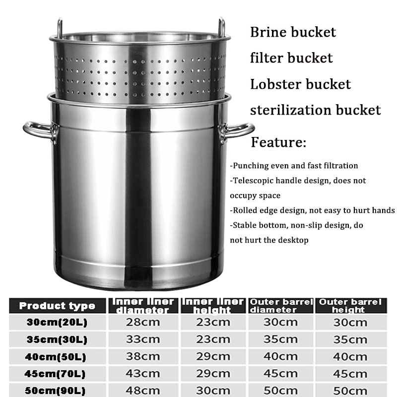 Edelstahl-Dampfgarer, 27 Qt/45 Qt/63 Qt Edelstahl-Suppentopf, großer Kochtopf für Krabben, Meeresfrüchte, Kochtopf, Outdoor-Propan, Truthahn-Fritteusentopf, vielseitiger Topf für Wasserbad, Hummer, 40