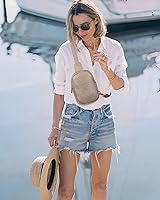 Vista 44 de Telena Riñonera pequeña para mujer, de cuero, cangureras, bolsa de pecho para mujer 3-camel marrón