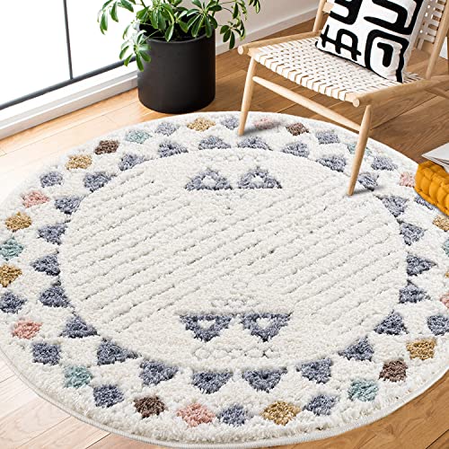 payé Teppich Rund - Hochflor - 200x200cm - Ethno - Skandinavisch - Pastell Cream Multi - Modern...