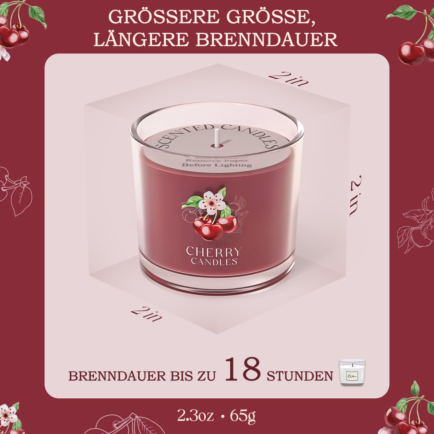 CHILLFLAME Bougie Cerise - Coffret de bougies parfumées pour femmes, coffret de 3 bougies votives, cadeau d'anniversaire pour femmes/hommes (rouge, 200g)