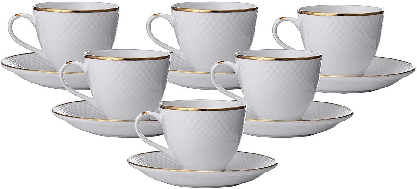 Bone China Cup Saucers Set - White, 160 ml