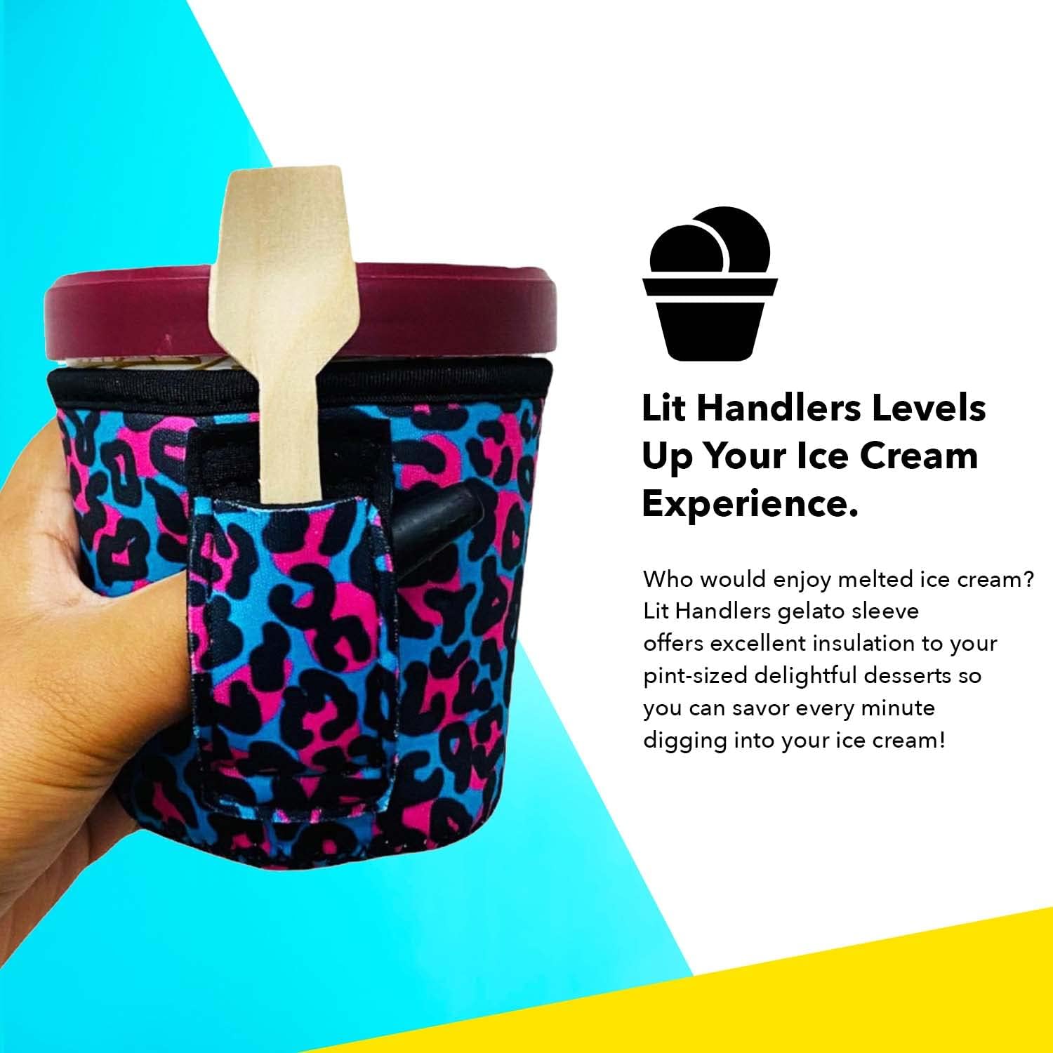 Lit Handlers Ice Cream Cooler Sleeve - Neoprene Ice Cream Pint Holder with Handle and Pocket -Tear Resistant Cooler & Container -Machine Washable & Leak Proof Cup Cover for Frozen Desserts(Neon Pink) image 4