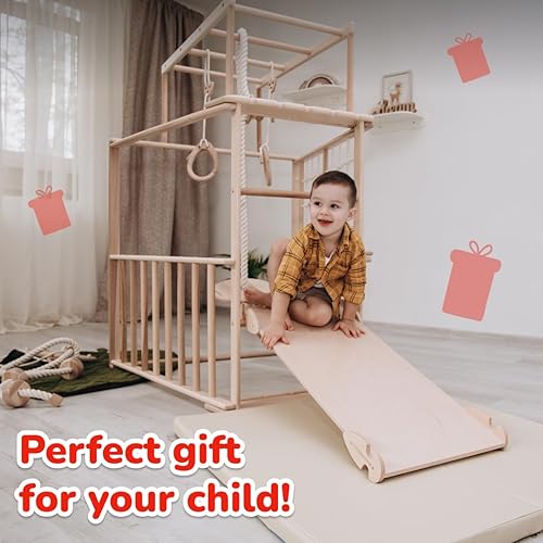 Miniatura 8 de Woodandhearts - Complejo deportivo escandinavo trapecio para niños, parque infantil de madera para interiores, fabricado en Ucrania, gimnasio de la
