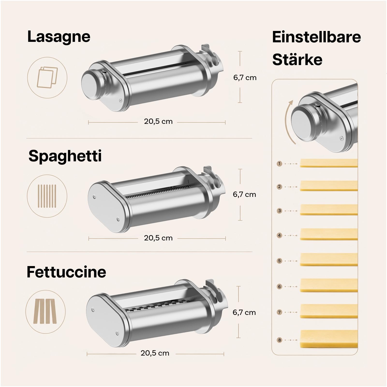 Nudelaufsatz für Bosch MUM4 & MUM5 Küchenmaschine 3-teilig – Pasta Roller, Spaghettischneider & Fettuccineschneider – 8 Einstellbare Dicken – Küchenmaschinen Zubehör für Bosch von MMOBIEL