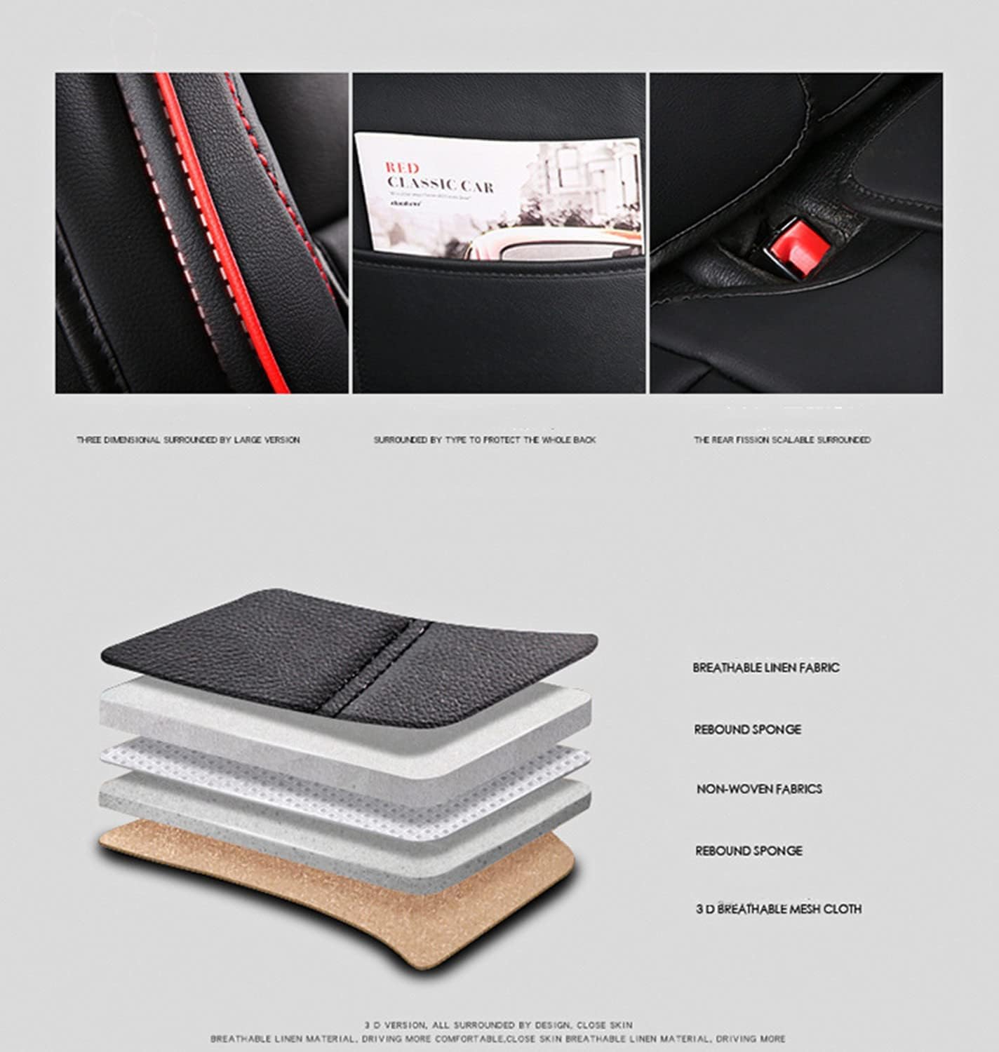 Coche Juegos De Cubreasientos para Subaru Legacy BM/BR 5. Gen 2010 2011 2012 2013 2014 2015, Impermeable Transpirable Fundas Interior Accesorios,A/Blackred- Withpillow