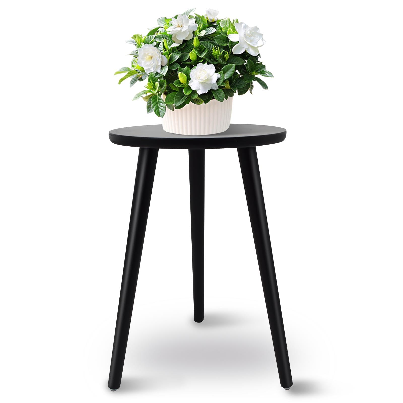 Blumenständer Holz, Rundschreiben Blumenhocker Hoch, Dreibein Pflanzenregal Indoor für Pflanzen, Topfpflanzen und Schnittblumen Wohnzimmer, Balkon Garten, 28*40cm (schwarz)