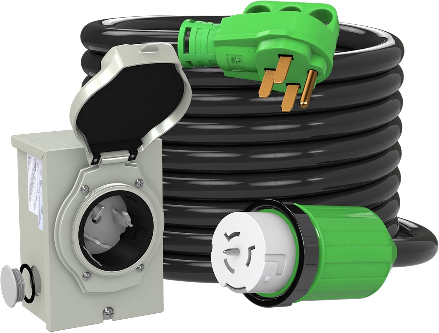 RVINGPRO 50 Amp Generator Cord 15FT and Power Inlet Box,Pre-Drilled 50 Amp Generator Inlet Box with Cord, NEMA 14-50P to SS2-50R Generator Cord Waterproof Combo Kit, ETL Listed