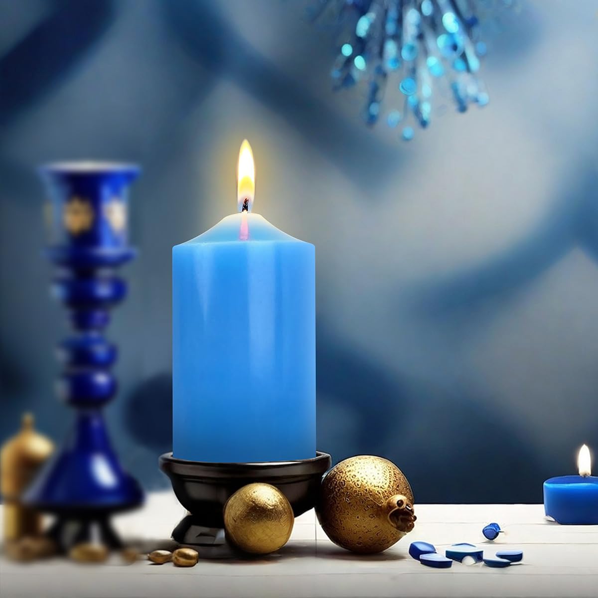 2x3 candele colate a colonna blu a mano
