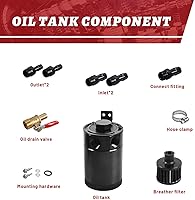 Vista 2 de Lata de captura de aceite universal con deflectores, con filtro respiradero y válvula de drenaje, 2 puertos (salida + entrada), separador de aceite