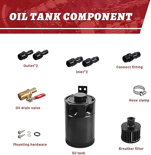 Miniatura 2 de Lata de captura de aceite universal con deflectores, con filtro respiradero y válvula de drenaje, 2 puertos (salida + entrada), separador de aceite