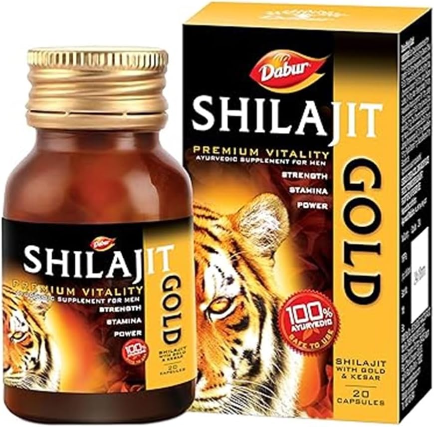 DABUR Shilajit Gold - 20 Capsules | 100% Ayurvedic Capsules for Strength , Stamina and Power | Premium Ayurvedic Supplement | For Men
