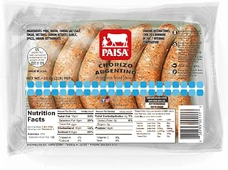 Paisa Argentinian Style Chorizo Sausage 100% Natural Meat, High Protein Low Carb, Keto, Gluten Free (Pack of 4-20 chorizos total)