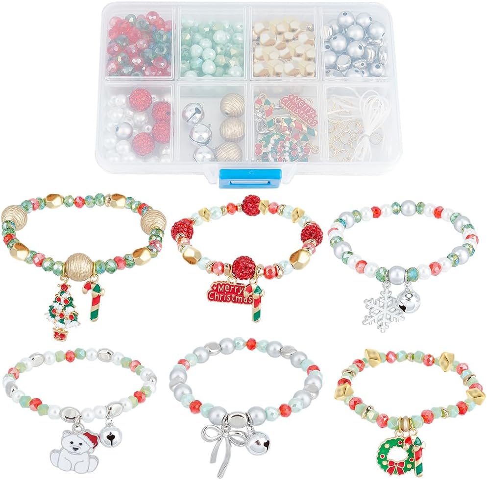 SUNNYCLUE 1 Box 6 Set Halloween Bracelet Making Kit Ghost Cat Charm Pumpkin Charms Colorful Clay Glass Beads for Jewelry Making Kits Beginners Starter Adult Women Halloween Bead Kits Adult