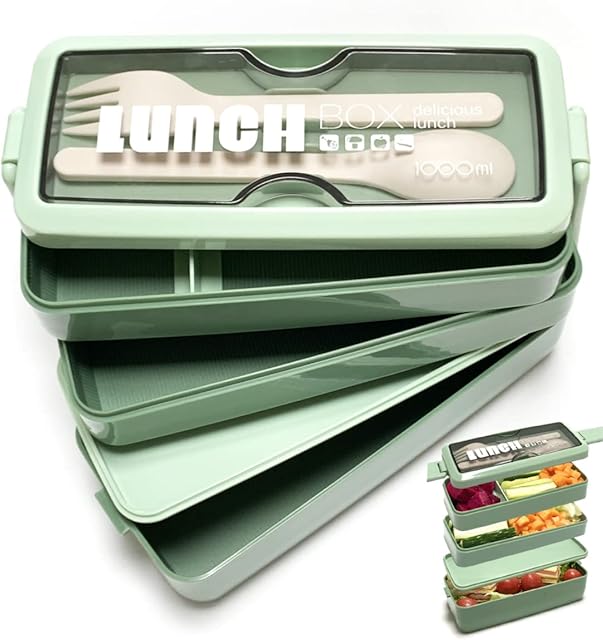 Meider Upgrade Bento Lunch Box, Bento Lunch Box for Kids and Adults, Reusable Meal Prep Containers with Fork and Spoon