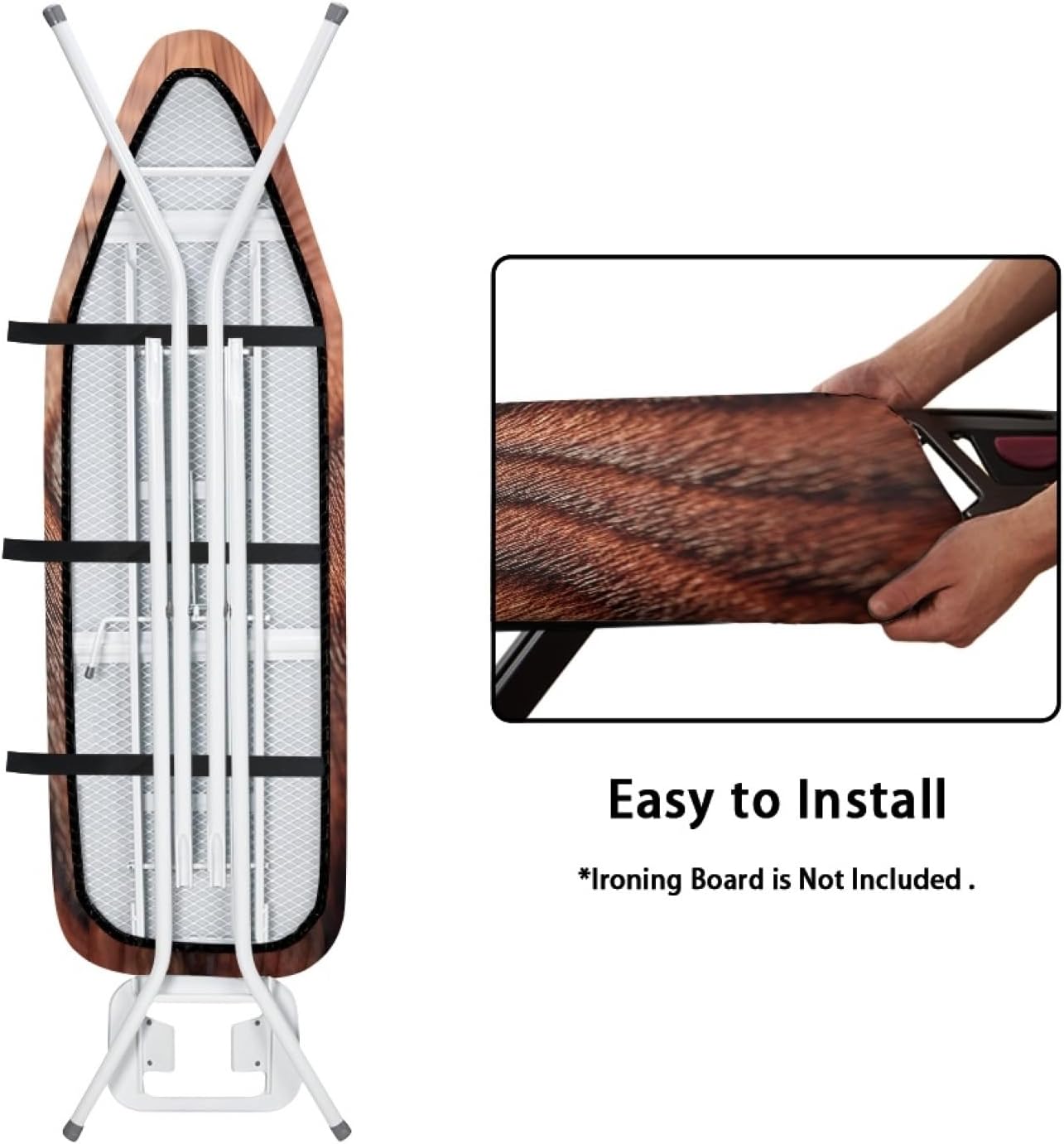 Ironing Board Cover 14x48 Wood Grain Brown Iron Board Cover with Padding Heat Reflective,Scorch Resistant Thick Padding,Snug Fit Non-Slip Nose Pocket Fastener Straps Elastic Edges