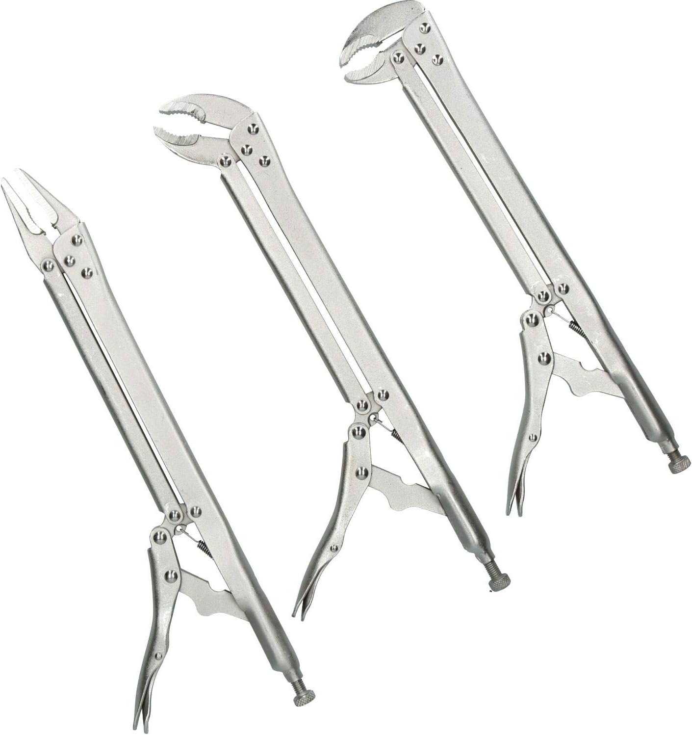 3pc 15" Extra Long Nose Locking Pliers Mole Grips Straight 45 + 90 Degree Bend
