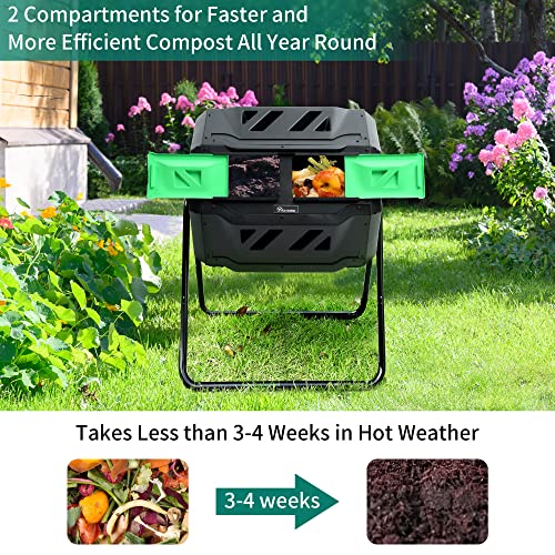 Yitahome Large Outdoor Dual Bin Composter Tumbling, 43 Gallon Rotating Compost Bin With 2 Sliding Doors And Aeration System, Garden Compost Tumbler, Bpa Free (2X21.5 Gallon,Green) #TOP4