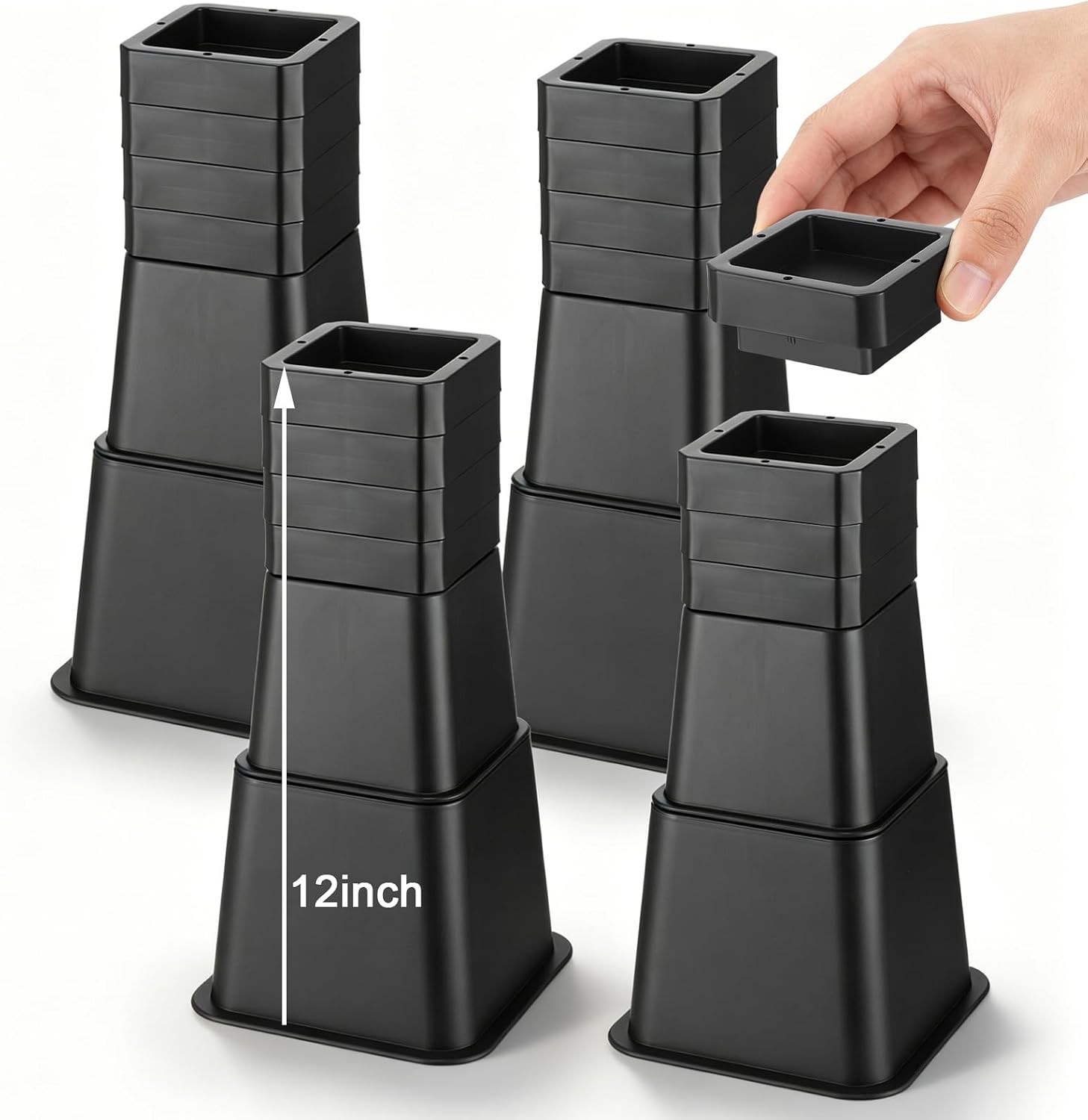 Relaxweex 28 Pcs Bed Risers Heavy Duty Elevation in Heights 1-12 Inch, Adjustable Furniture Risers for Chair Table Desk Legs Lifting Sofa, Bed Frame Legs Dorm