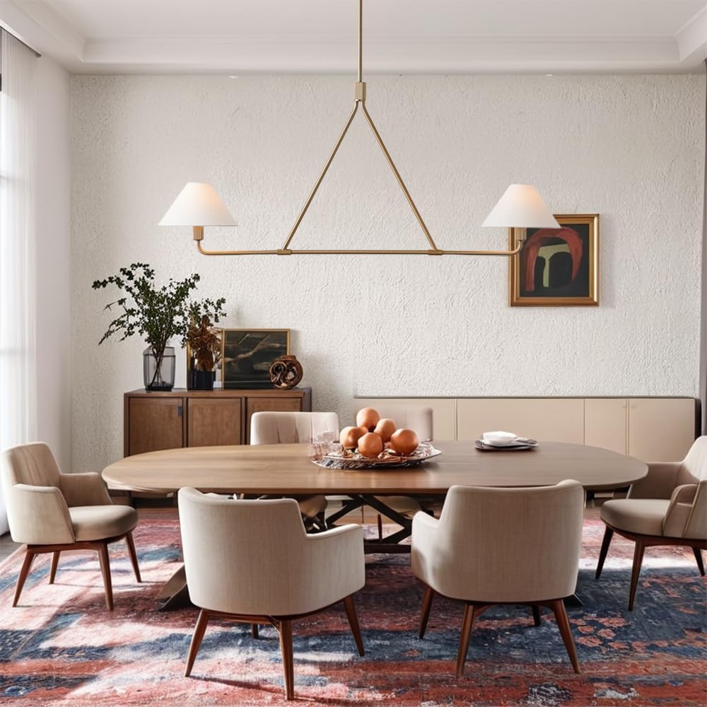 Minimalist Elegance Architectural 2-Light Tapered Pendant - Perfect for Dining, Bedroom, and Living Room Illumination, 46.25 w x 5 d x 63 h (Brass)