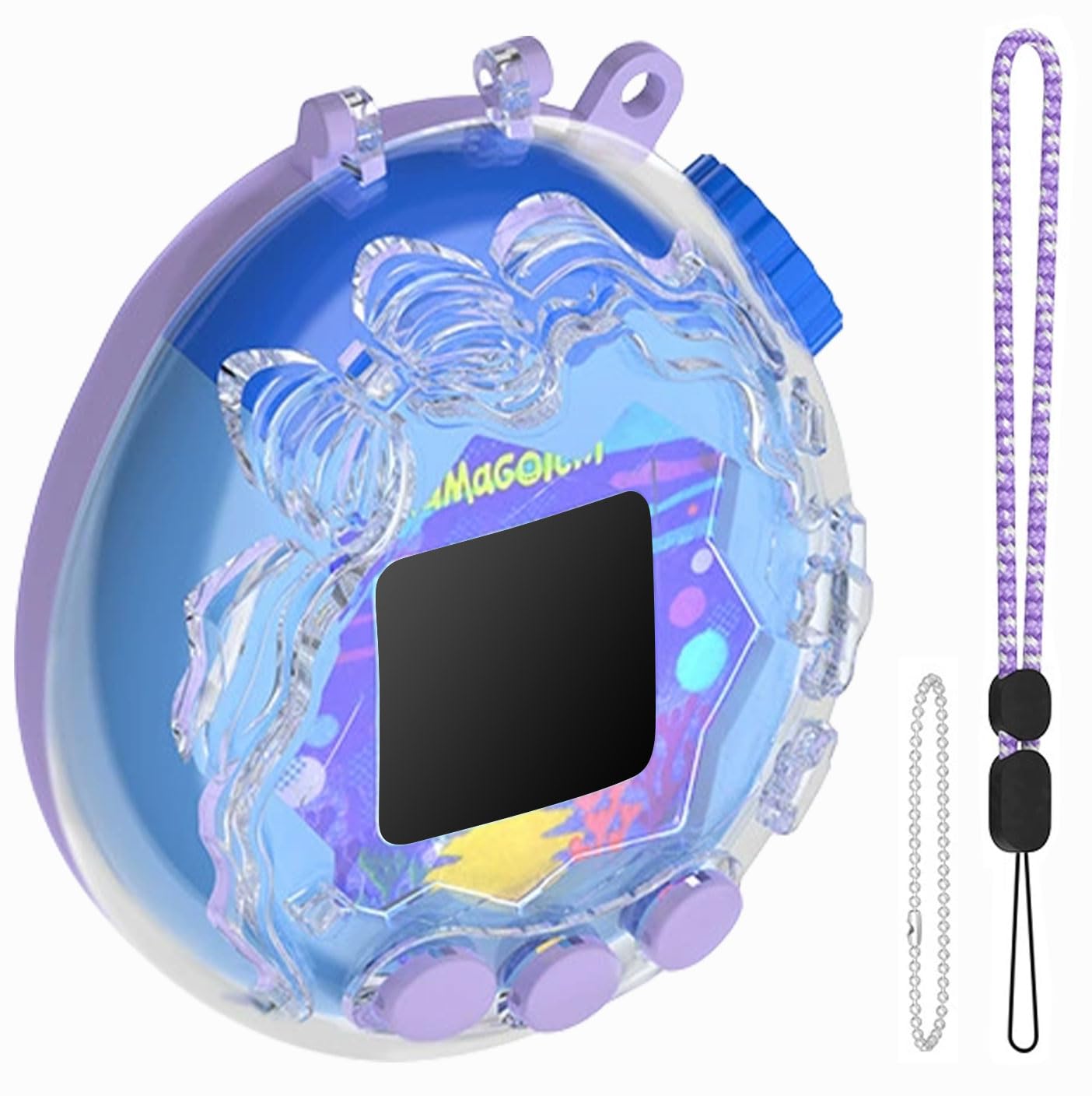 [2026先行発売] SHIKELANGクリアケース For Tamagotchi Paradise 用 ケース カバー PC一体式ケース 保護カバー たまごっちパラダイス対応 イヤホン全面保護カバー 落下防止 キズ防止 耐衝撃 防水 防塵 （パープル/クリア）