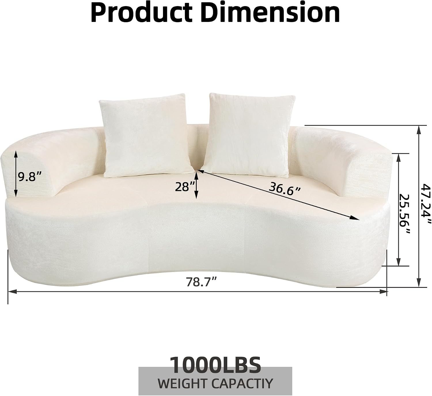 DYHOME Curved Loveseat Cloud Couch, 79" White Modern Curved Couch Sofa for Living Room, Chenille Cloud Sectional Sofa with 2 Pillows for Small Spaces, Wide Armrest & Memory Foam, No Assembly Required