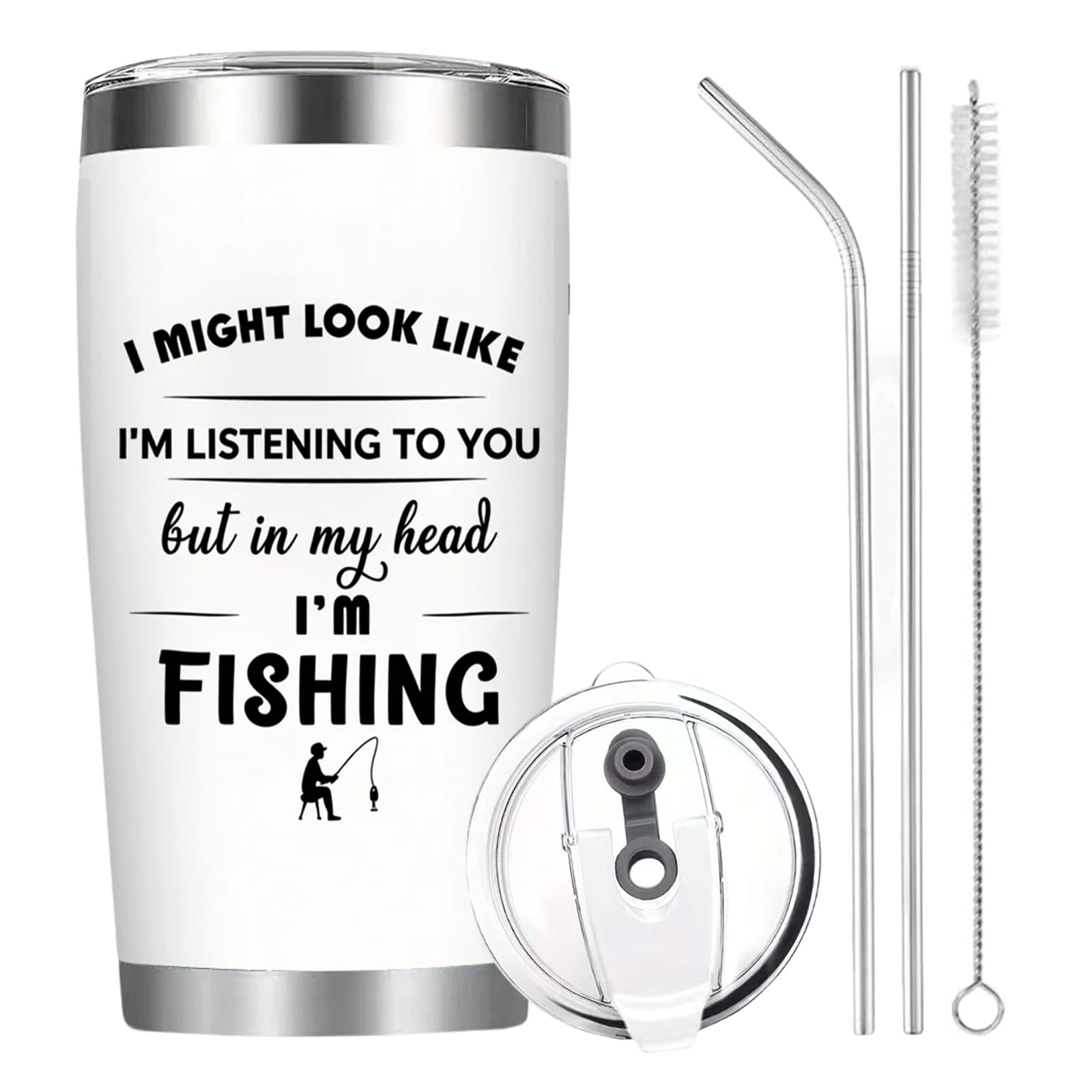 Nodrex Fishing Mug Gift for Men, Stainless Steel Insulated Fishing Cup with Straw Lid, Leakproof Thermal Tumbler for Fisherman Boat Camping Outdoor Use